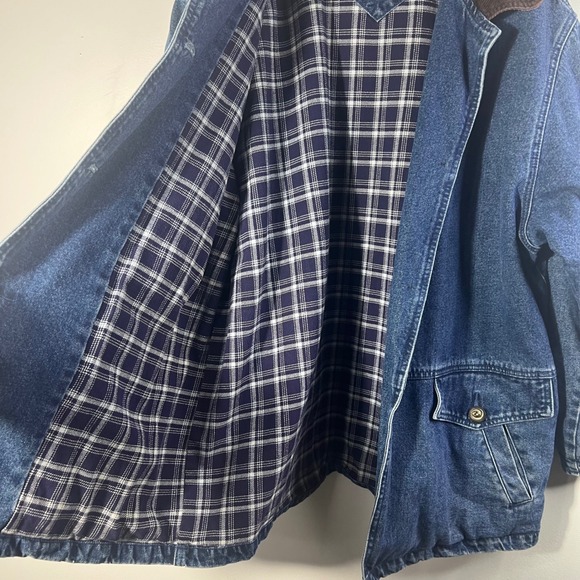 Vintage St Johns Bay Flannel Lined Denim Chore Jacket Corduroy Collar 2XL‎ - Picture 3 of 8